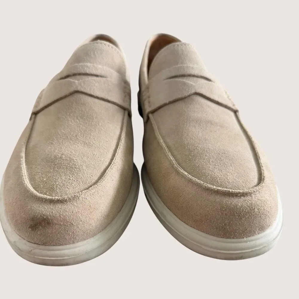 Peter Millar Crown Suede Penny Loafers Men’s 8M Tan Beige Made in Brazil